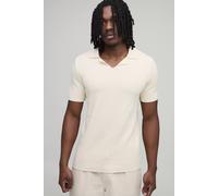 Men's Tall Regular Fit Cotton Blend Ribbed Knitted Polo | Ecru | Size X-Small | BOOHOOMAN
