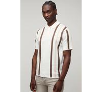 Men's Tall Regular Fit Striped Knitted Polo | Ecru | Size X-Large | BOOHOOMAN