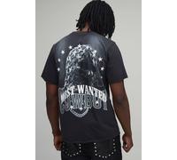 Men's Tall Regular Fit Washed Most Wanted Mask T-Shirt | Black | Size X-Large | BOOHOOMAN