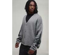 Men's Tall Relaxed Boxy Brushed Stars Knitted Cardigan | Grey | Size Medium | BOOHOOMAN
