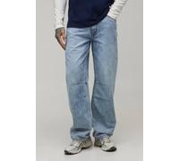 Men's Tall Relaxed Fit Washed Knee Dart Jeans | Light Blue | Size 40L | BOOHOOMAN