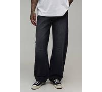 Men's Tall Relaxed Fit Washed Knee Dart Jeans | Washed Black | Size 40L | BOOHOOMAN
