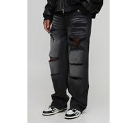 Men's Tall Relaxed Fit Washed Super Distressed Jeans | Washed Black | Size 34 | BOOHOOMAN