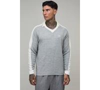 Men's Tall Relaxed Ribbed V Neck Knitted Polo | Grey | Size Medium | BOOHOOMAN