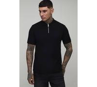 Men's Tall Slim Fit 1/4 Zip Pique Polo | Black | Size Large | BOOHOOMAN