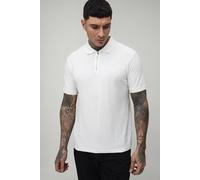 Men's Tall Slim Fit 1/4 Zip Pique Polo | Ecru | Size Large | BOOHOOMAN