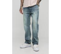 Men's Tall Straight Leg Extreme Washed Woven Tab Jeans | Blue | Size 34 | BOOHOOMAN