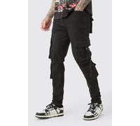 Mens Tall Stretch Skinny Cargo Pocket Detail Jeans In True Black, Black 40