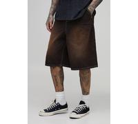 Men's Tall Tinted Washed Pleat Front Parachute Longline Jorts | Dark Chocolate | Size 32 | BOOHOOMAN