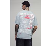 Men's Tall Washed Oversized Kyoto Print Distressed T-Shirt | Charcoal | Size Medium | BOOHOOMAN