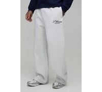 Men's Tall Wide Leg Embroidered Homme Joggers | Grey Marl | Size Medium | BOOHOOMAN