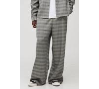 Men's Tall Wide Leg Heritage Check Trouser | Grey | Size 32 | BOOHOOMAN