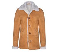 Men's Tan Brown Sheepskin Real Shearling Classic Suede Leather Car Coat S