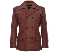 Mens Tan Cow Hide Leather Jacket Dr Who Naval German Pea Coat 5XL