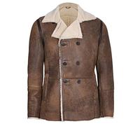 Mens Tan German Double Breasted Real Sheepskin Shearling Leather Jacket Coat XL