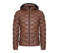 Men's Tan Hooded Puffer Quilted Leather Bomber Jacket