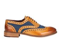 Mens Tan Leather & Blue Tweed Oxford Brogues Gatsby 1920s Shoes [GATSBY-TAN-BLUE-TWEED-43]