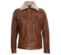 Men's Tan Leather Jacket Trucker Removable Sheepskin Sherpa Collar Casual Jeans Coat 2XL