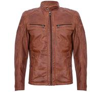 Mens Tan Leather Jacket Vintage Quilted Retro Racing Zipped Biker 3XL