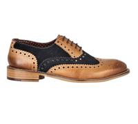 Mens Tan Leather Navy Suede Oxford Brogues Gatsby 1920s Shoes [GATSBY-TAN-NAVY-SUEDE-45]