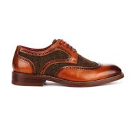 Men's Tan Leather Tweed Brogue Vintage Wingtip Derby Dress Shoes - Tan 7