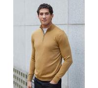 Men's Tan Merino Wool Zip Neck Jumper - Size: Large - Savile Row Company