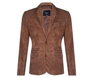 Men's Tan Suede Blazer Jacket Soft Real Italian Leather Fitted Vintage Coat 3XL