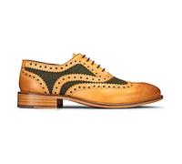 Mens Tan Tweed Olive Leather Gatsby Shoes Vintage Wedding Office Classic - Tan Green Tweed 8