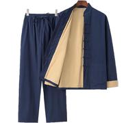 Mens Tang Suit Chinese Traditional Long Sleeve Tai Chi Kung Fu Shirt Martial Arts Clothing Suit，cotton Hemp Tops And Pants Suitable For Wing Chun Training