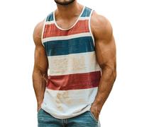 Mens Tank Top Beach 4Th of July Sleeveless Summer Graphic Casual Big and Tall Vest Striped Muscle Fashion Gym Tanktops Grey