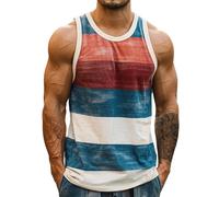 Mens Tank Top Beach 4Th of July Sleeveless Summer Graphic Casual Big and Tall Vest Striped Muscle Fashion Gym Tanktops Dark Blue