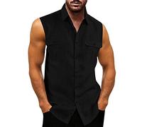 Men's Tank Top, Sports Undershirt, Sleeveless Sleep Shirt, Cotton, Thin Undershirt, Slim Fit, Muscle Summer Shirt, Sleeveless Casual Shirt with Buttons, Tank Top, Lightweight, Airy Tank Shirt, black