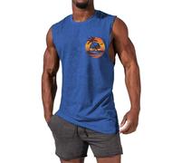 Mens Tank Tops Cotton Vests for Men UK Graphic Printed Quick Dry Sleeveless Shirt Round Neck Relaxed Fit Tank Shirt Soft Comfortable Stylish Casual Vest for Summer Beach Vacation Blue