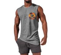 Mens Tank Tops Cotton Vests for Men UK Graphic Printed Quick Dry Sleeveless Shirt Round Neck Relaxed Fit Tank Shirt Soft Comfortable Stylish Casual Vest for Summer Beach Vacation Grey