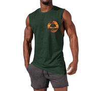 Mens Tank Tops Cotton Vests for Men UK Graphic Printed Quick Dry Sleeveless Shirt Round Neck Relaxed Fit Tank Shirt Soft Comfortable Stylish Casual Vest for Summer Beach Vacation Green