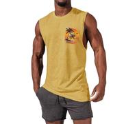 Mens Tank Tops Cotton Vests for Men UK Graphic Printed Quick Dry Sleeveless Shirt Round Neck Relaxed Fit Tank Shirt Soft Comfortable Stylish Casual Vest for Summer Beach Vacation Yellow