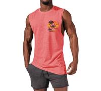Mens Tank Tops Cotton Vests for Men UK Graphic Printed Quick Dry Sleeveless Shirt Round Neck Relaxed Fit Tank Shirt Soft Comfortable Stylish Casual Vest for Summer Beach Vacation Pink