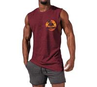 Mens Tank Tops Cotton Vests for Men UK Graphic Printed Quick Dry Sleeveless Shirt Round Neck Relaxed Fit Tank Shirt Soft Comfortable Stylish Casual Vest for Summer Beach Vacation Red