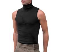 Mens Tank Tops Mock Turtleneck Pullover Sweater Sleeveless Ribbed Knit Vest Tshirt Casual Solid Color Shirts Tees Musculosas para Hombres(Black, M)
