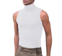 Mens Tank Tops Mock Turtleneck Pullover Sweater Sleeveless Ribbed Knit Vest Tshirt Casual Solid Color Shirts Tees Playeras Sin Mangas para Hombres(White, M)