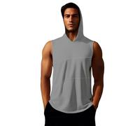 Mens Tank Tops Sleeveless Hoodies T Shirts Slim Fit Drawstring Shirt Solid Color Vest Summer Workout Tshirt Gym Tees suéter para Frio Hombre(Z01-Grey, M)