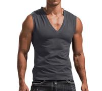 Mens Tank Tops Sleeveless T Shirts Deep V Neck Low Cut Shirt Vest Summer Solid Color Workout Tshirt Casual Muscle Tee Camiseta Sin Mangas(Dark Gray, S)