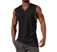 Mens Tank Tops Sleeveless T Shirts Deep V Neck Low Cut Shirt Vest Summer Solid Color Workout Tshirt Casual Muscle Tee(Z12-Black, XL)
