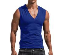 Mens Tank Tops Sleeveless T Shirts Deep V Neck Low Cut Shirt Vest Summer Solid Color Workout Tshirt Casual Muscle Tee Camisetas Sin Manga para Hombre(Blue, S)