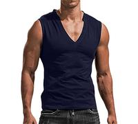 Mens Tank Tops Sleeveless T Shirts Deep V Neck Low Cut Shirt Vest Summer Solid Color Workout Tshirt Casual Muscle Tee(Z13-Navy, XL)