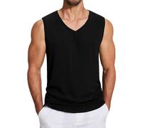 Mens Tank Tops Sleeveless T Shirts Deep V Neck Low Cut Shirt Vest Summer Solid Color Workout Tshirt Casual Muscle Tee(Z01-Black, XL)