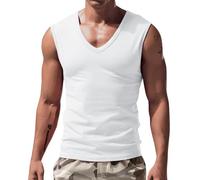 Mens Tank Tops Sleeveless T Shirts Deep V Neck Low Cut Shirt Vest Summer Solid Color Workout Tshirt Casual Muscle Tee(Z02-White, L)