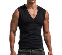 Mens Tank Tops Sleeveless T Shirts Deep V Neck Low Cut Shirt Vest Summer Solid Color Workout Tshirt Casual Muscle Tee(Z13-Black, S)