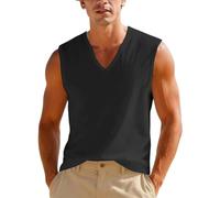 Mens Tank Tops Sleeveless T Shirts Deep V Neck Low Cut Shirt Vest Summer Solid Color Workout Tshirt Casual Muscle Tee(Z03-Black, XXXL)