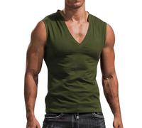 Mens Tank Tops Sleeveless T Shirts Deep V Neck Low Cut Shirt Vest Summer Solid Color Workout Tshirt Casual Muscle Tee Camisetas para Hombre Sin Mangas(Green, S)
